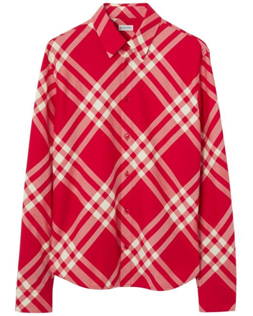 Burberry Red Check-pattern Cotton Flannel Shirt for men