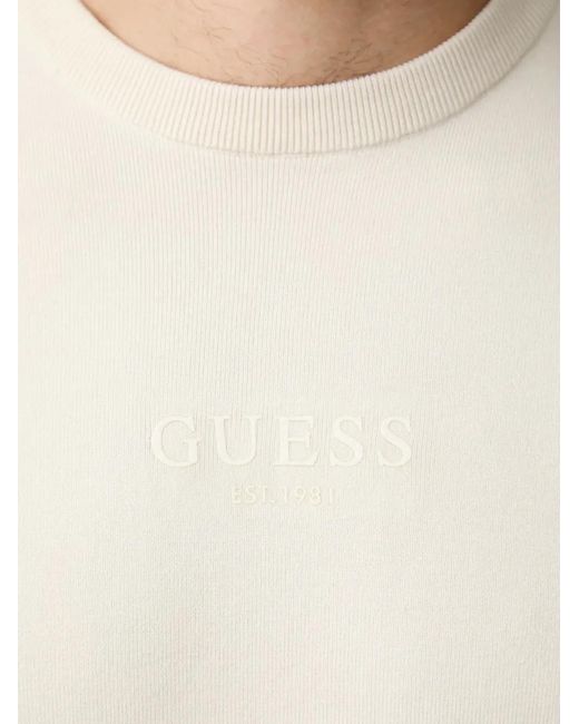 Guess White Logo-Embroidered Crew-Neck Sweater for men