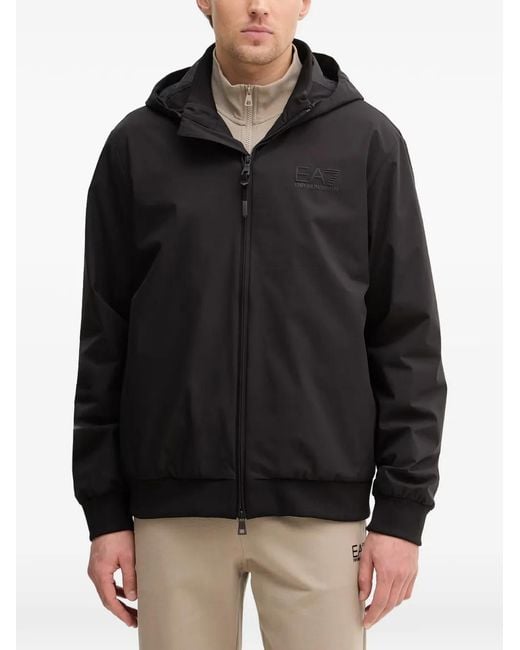 EA7 Black Logo-Print Hooded Jacket for men