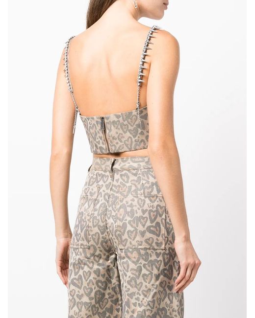 Area Gray Heart Leopard-Print Bustier Top