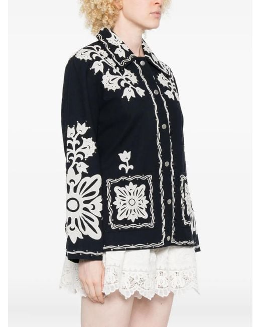 Sea Black Floral-Embroidered Buttoned Jacket