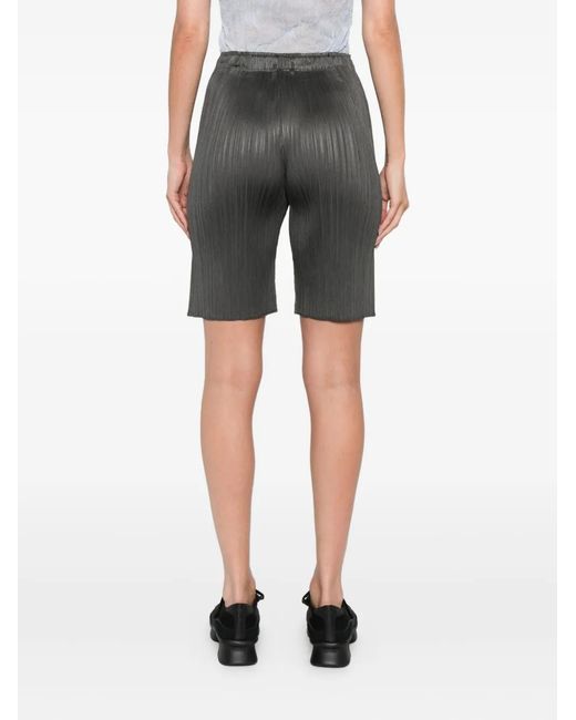 Pleats Please Issey Miyake Gray Elasticated-Waist Pleated Shorts