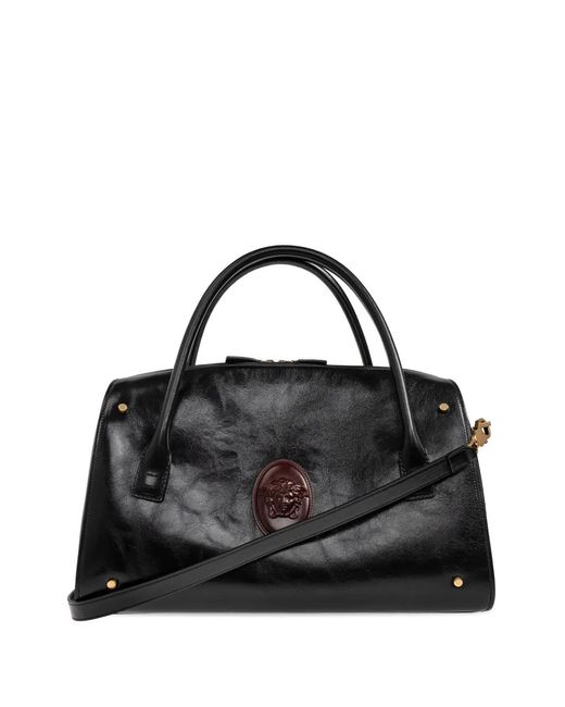 Versace Black Large Medusa Leather Duffel Bag for men