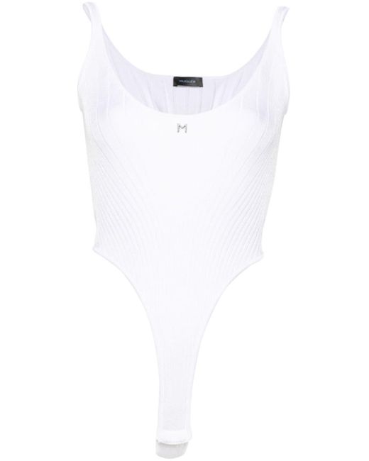 Mugler White Ribbed Tank Bodysuit - Women's - Viscose/polyamide/spandex/elastane/cottonspandex/elastane
