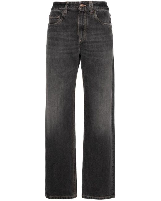 Brunello Cucinelli Gray Halbhohe Straight-Leg-Jeans