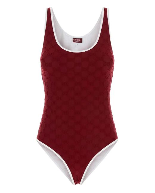 Gucci Red Monogram-Embossed Swimsuit