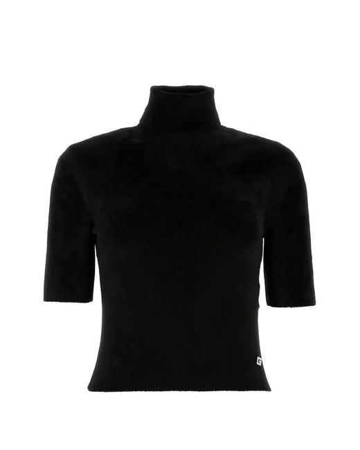 Gucci Black Roll-Neck Ribbed Crop Top