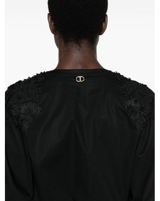 Twin Set Popeline Shirt Met Bloemapplicatie in het Black