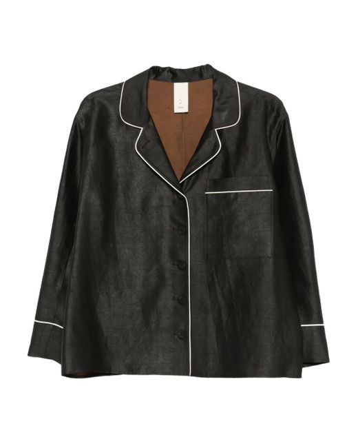 SOH Black Piped-Detail Buttoned Shirt