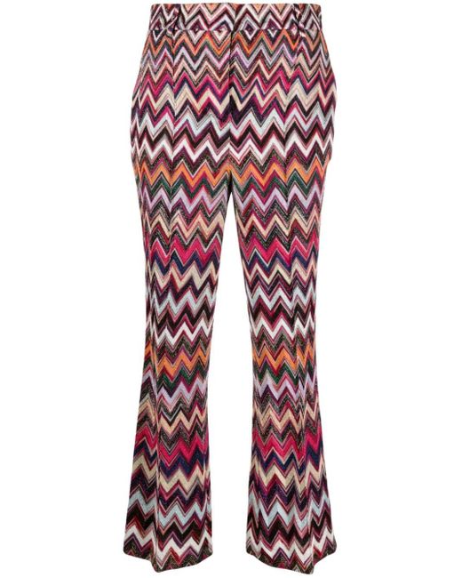 Missoni Red Multicolour Zigzag-pattern Lurex Trousers - Women's - Cupro/polyester/viscose
