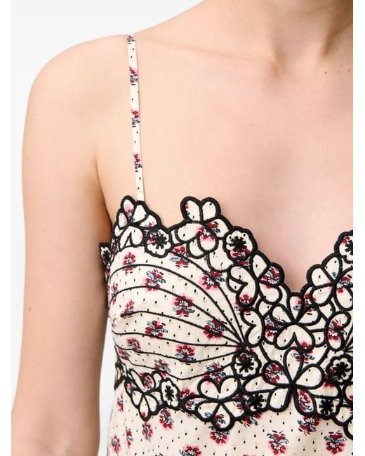 Robe Mi-Longue Brodée À Fleurs Claudie Pierlot en coloris White