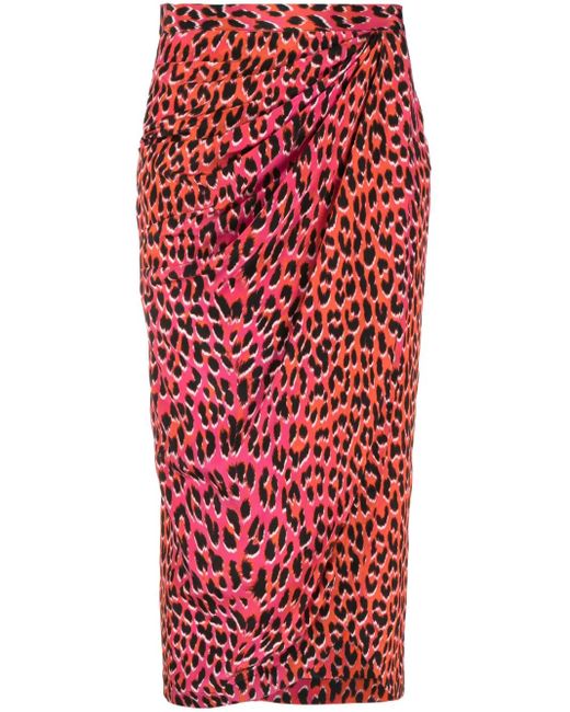Zadig & Voltaire Red Jamelia Leopard-Print Silk Skirt