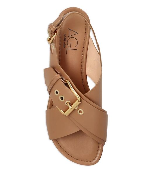 Agl Attilio Giusti Leombruni Brown Summer Buckle Criss-Cross Sandals