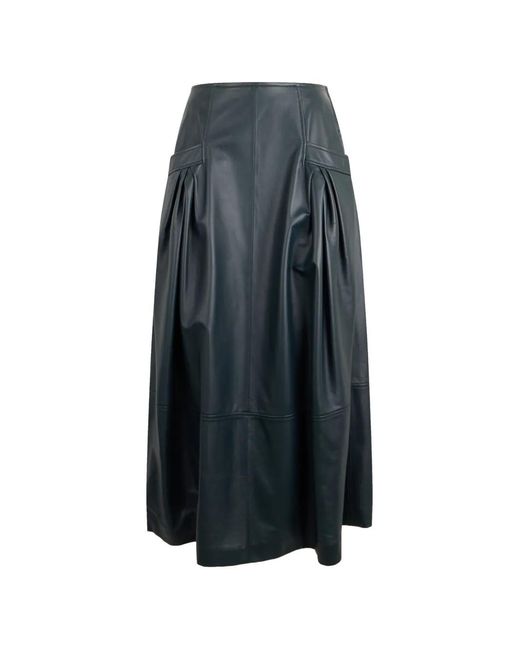 Alberta Ferretti Blue Pleated Leather Skirt