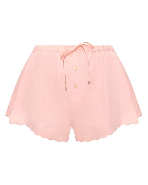 Victoria Beckham Pink Scallop-hem Linen Shorts