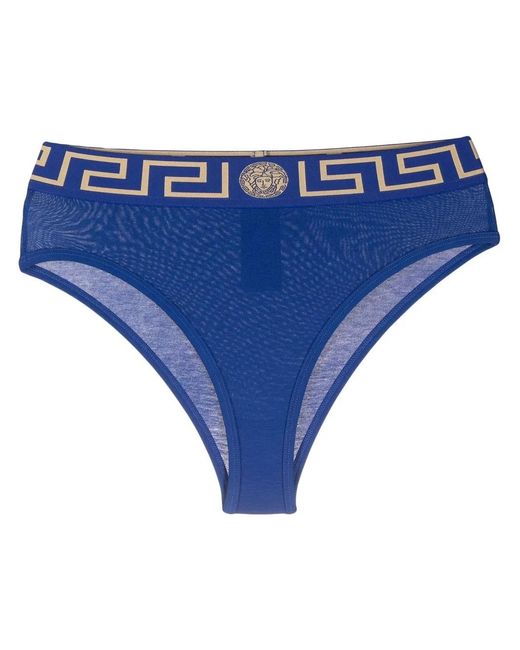 Versace Blue Greca Border High-Waisted Briefs