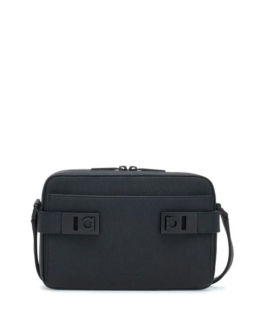 Ferragamo Black Gancini-Buckle Leather Shoulder Bag for men