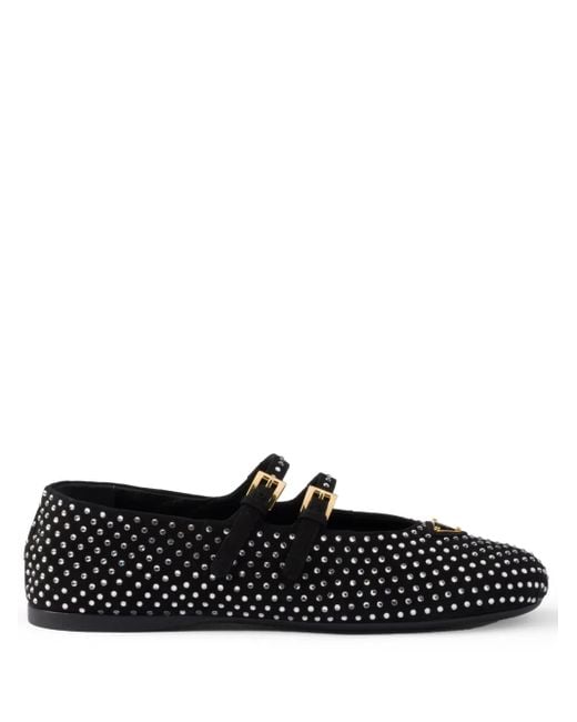 Prada Black Crystal Suede Ballerina Flat