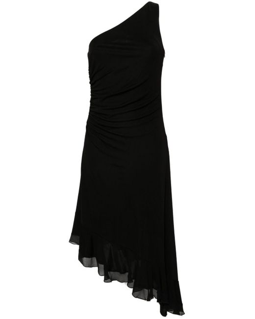 Twin Set Black Drape-detail One-shoulder Dress