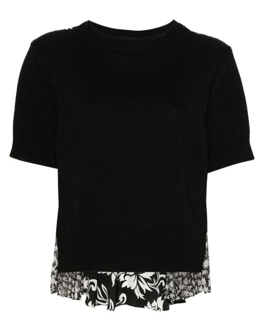 Sacai Black Panelled-design Knitted Top