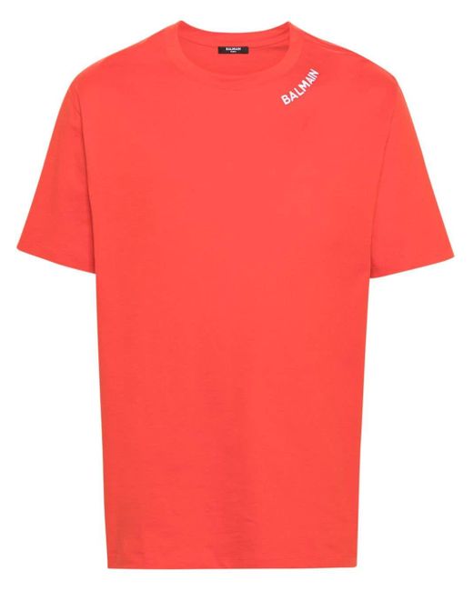 Balmain Red Stitch Collar T-Shirt Straight Fit for men