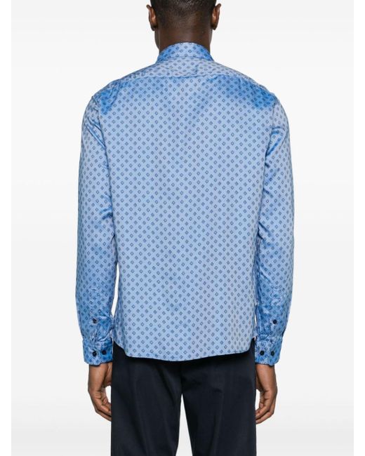 Boss Blue Geometric-print Long-sleeve Shirt for men