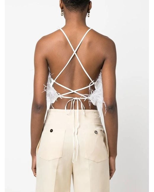 Cult Gaia White Joey Feather Crepe-De-Chine Top