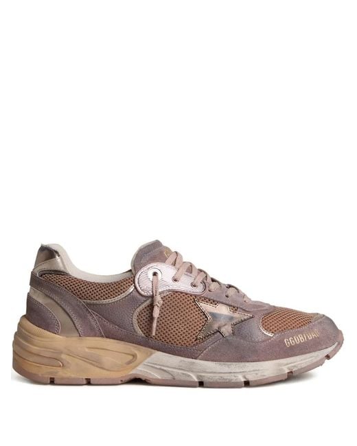 Golden Goose Deluxe Brand Brown Distressed Vintage-Inspired Sneakers With Silk And Nylon Blend