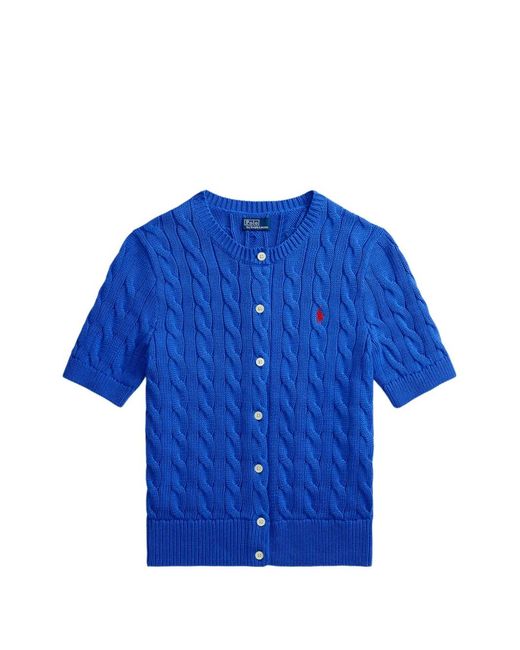Polo Ralph Lauren Blue Polo Pony-Embroidered Cable-Knit Cardigan