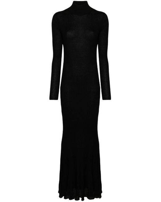 Balenciaga Black Ribbed Cashmere Maxi Dress