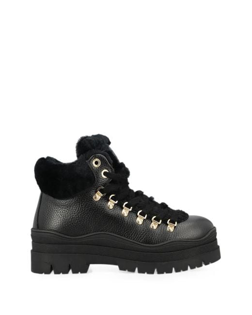 Bogner Black Lace-Up Shearling-Trim Ankle Boots