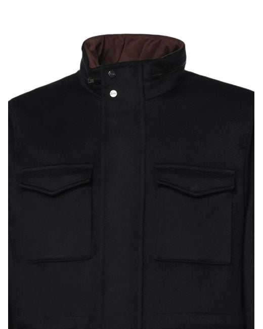 Herno Black Funnel-Neck Flap-Pocket Jacket for men