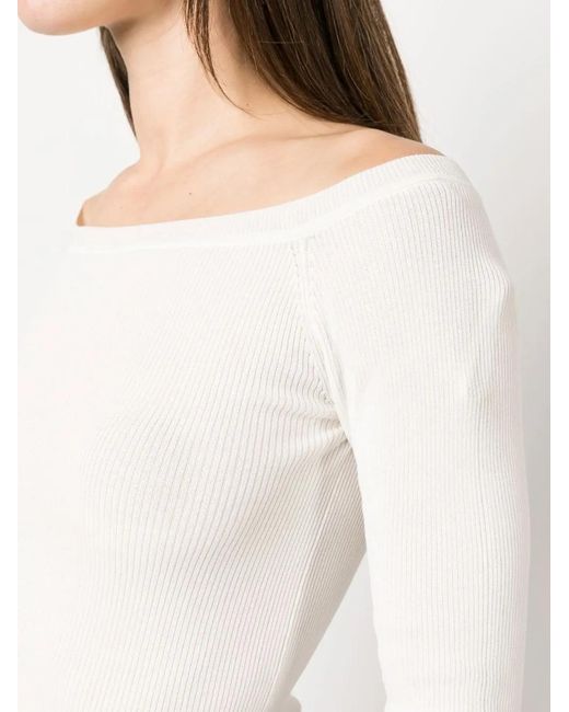 P.A.R.O.S.H. White P.A.R.O..H. Fine Ribbed Off-Shoulder Top