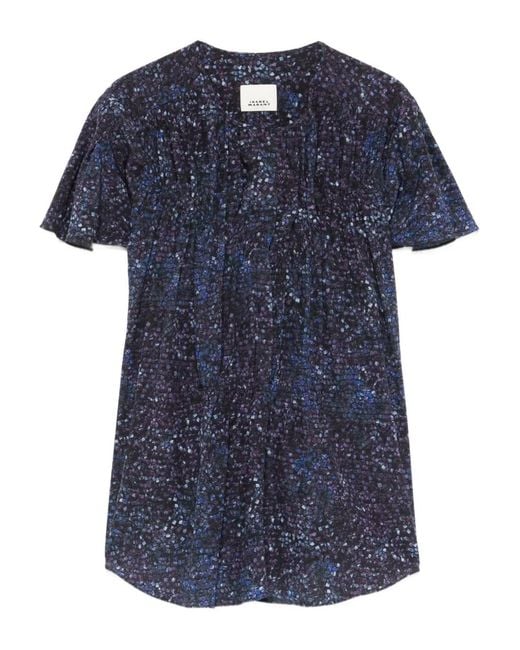 Isabel Marant Blue Speckled Pleated Blouse