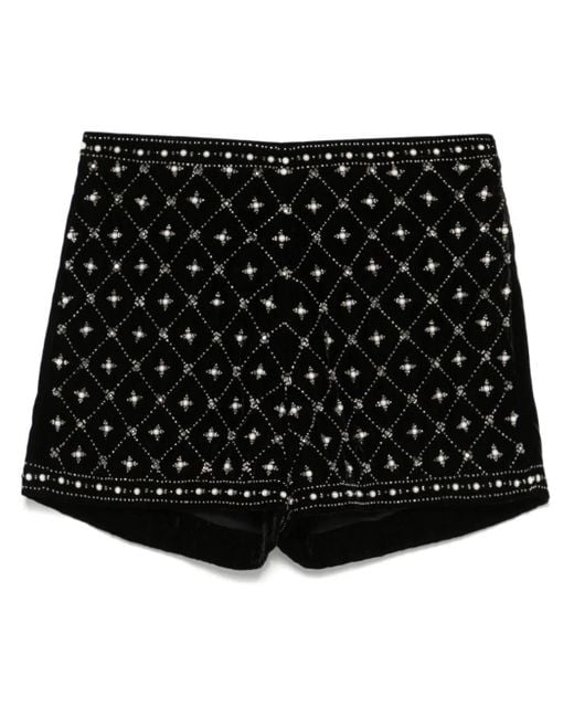 Twinset Black Embellished Velvet Shorts