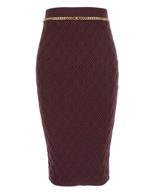 Jupe Mi-Longue Matelassée À Ceinture En Chaîne Elisabetta Franchi en coloris Red