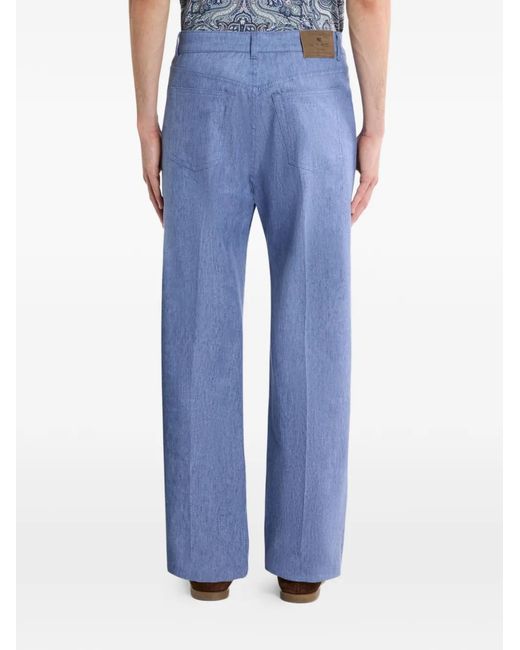 Etro Blue Pressed-Crease Straight-Leg Jeans for men