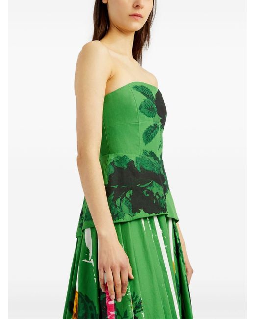 Erdem Green Botanical-print Full-skirt Dress