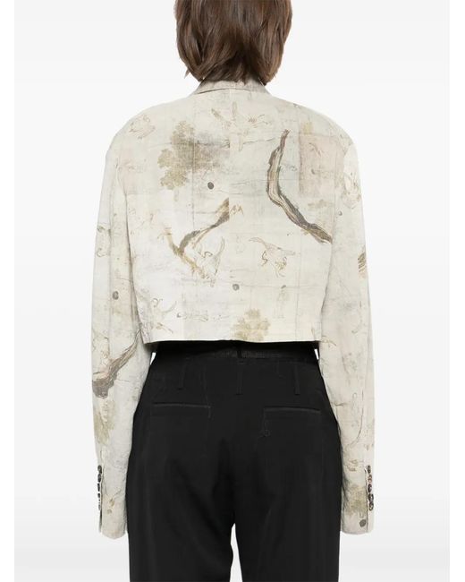 Ziggy Chen White Cropped Print-Design Jacket