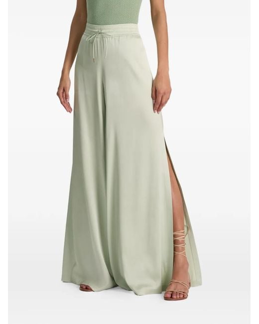 Alice + Olivia Green Kenley Side-Slit Drawstring Palazzo Pants