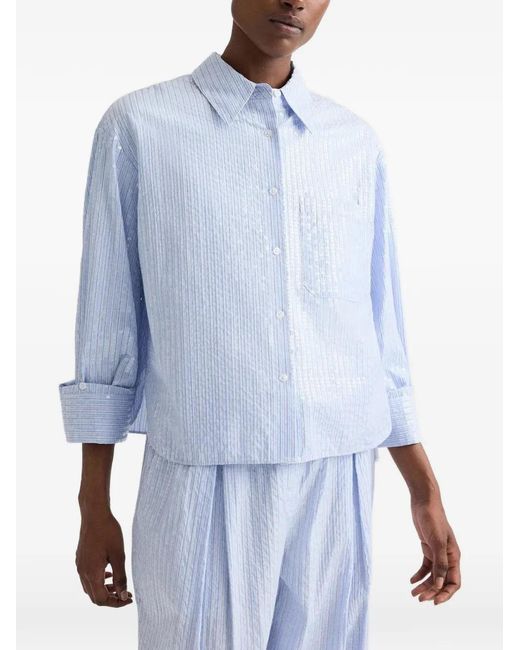 Twp Blue Sequin-Embelished Striped Shirt