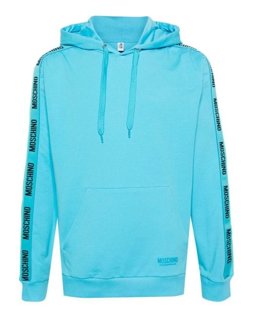 Moschino Blue Logo-tape Long-sleeve Hoodie for men