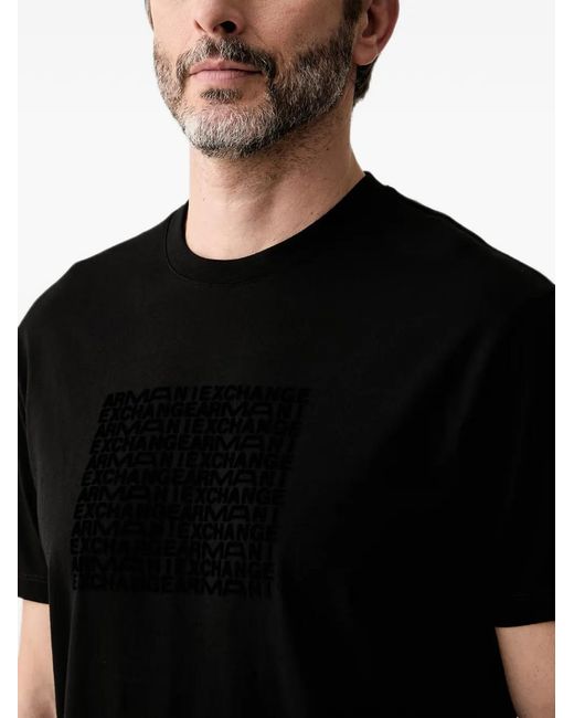 ARMANI EXCHANGE Black Logo-Print Crew-Neck T-Shirt for men