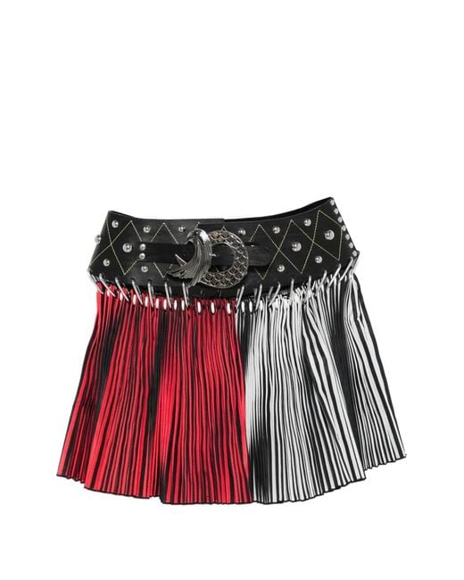 Chopova Lowena Red Straight Ride Studded Pleated Mini Skirt