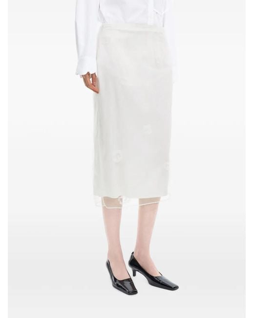 JNBY White Mesh-Embroidered Layered Midi Skirt