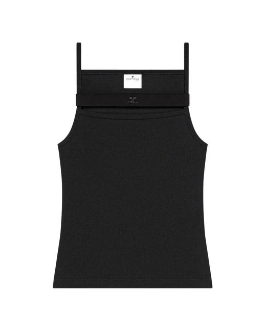 Courreges Black Cut-Out Ribbed Tank Top
