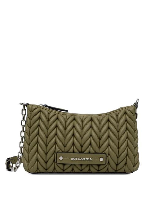 Karl Lagerfeld Green Quilted Logo-Plaque Cross Body Bag