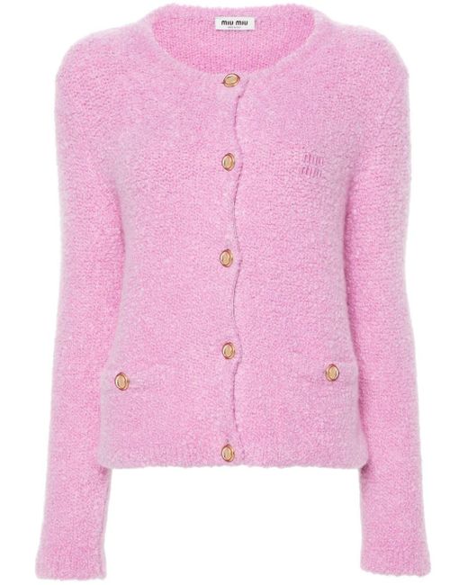 Miu Miu Pink Bouclé Cashmere-blend Cardigan