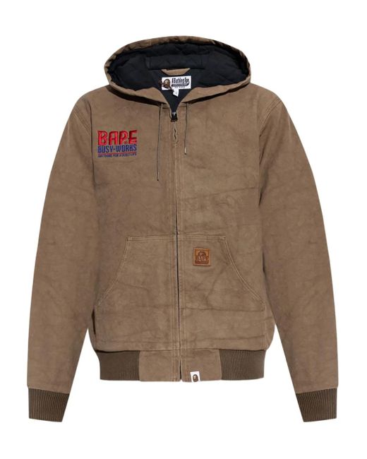 A Bathing Ape Brown Logo-Embroidered Hooded Jacket for men
