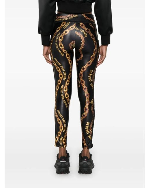 Versace Jeans Couture Black Chain-Print Leggings